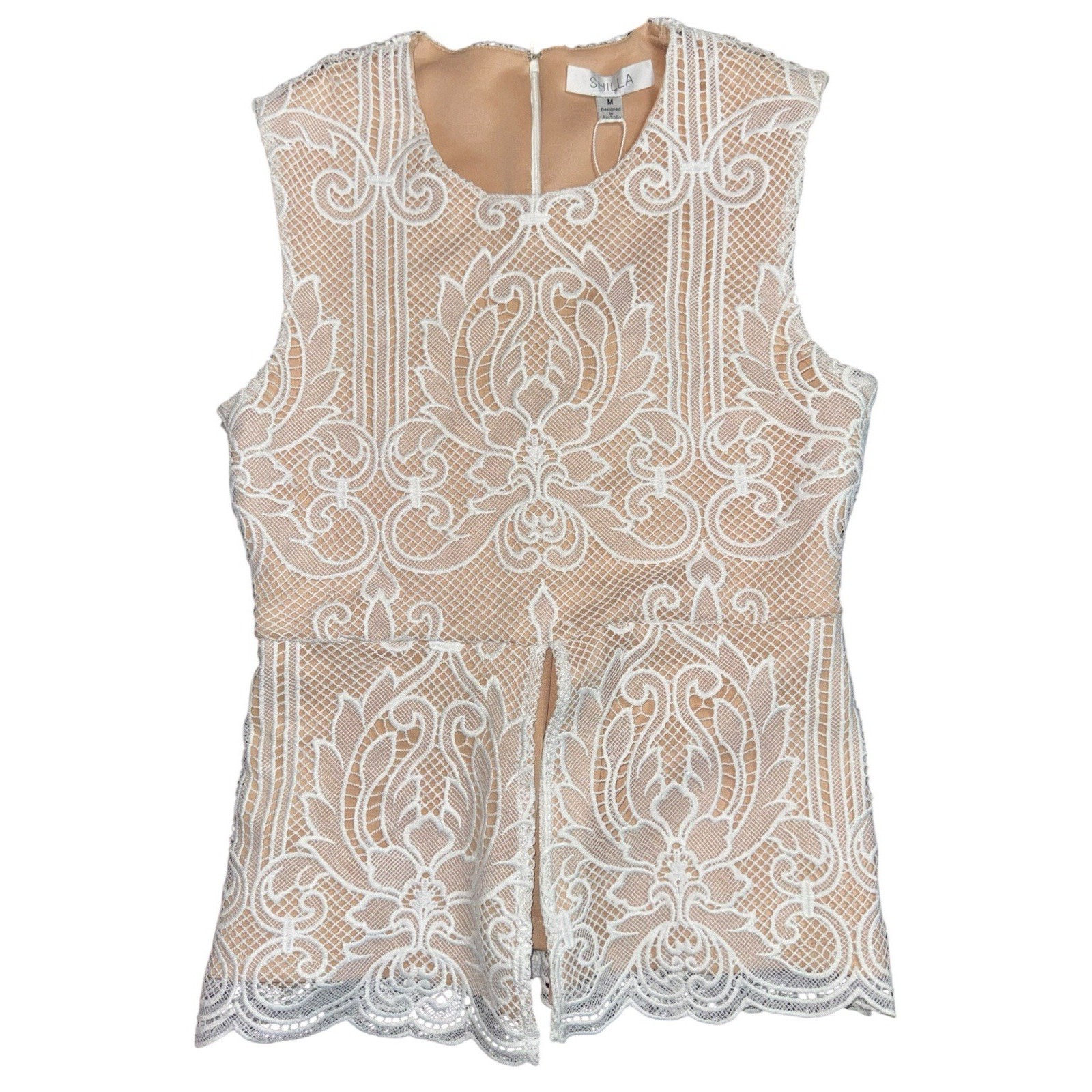Shilla The Label Dolce White Lace Peplum Woman's Top Sz Medium Nwt
